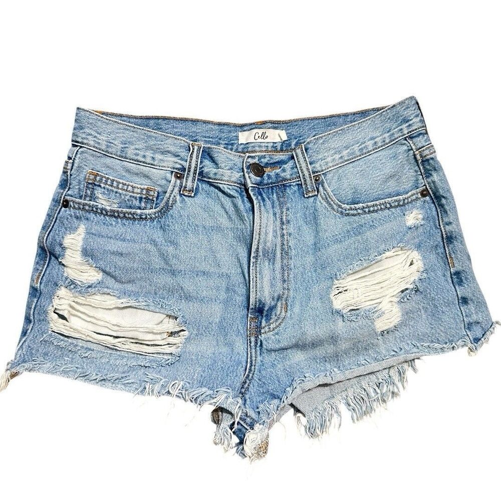 Denim Cutoff Shorts Light Wash Size 7 Frayed Hem Distressed Grunge Y2K Festival